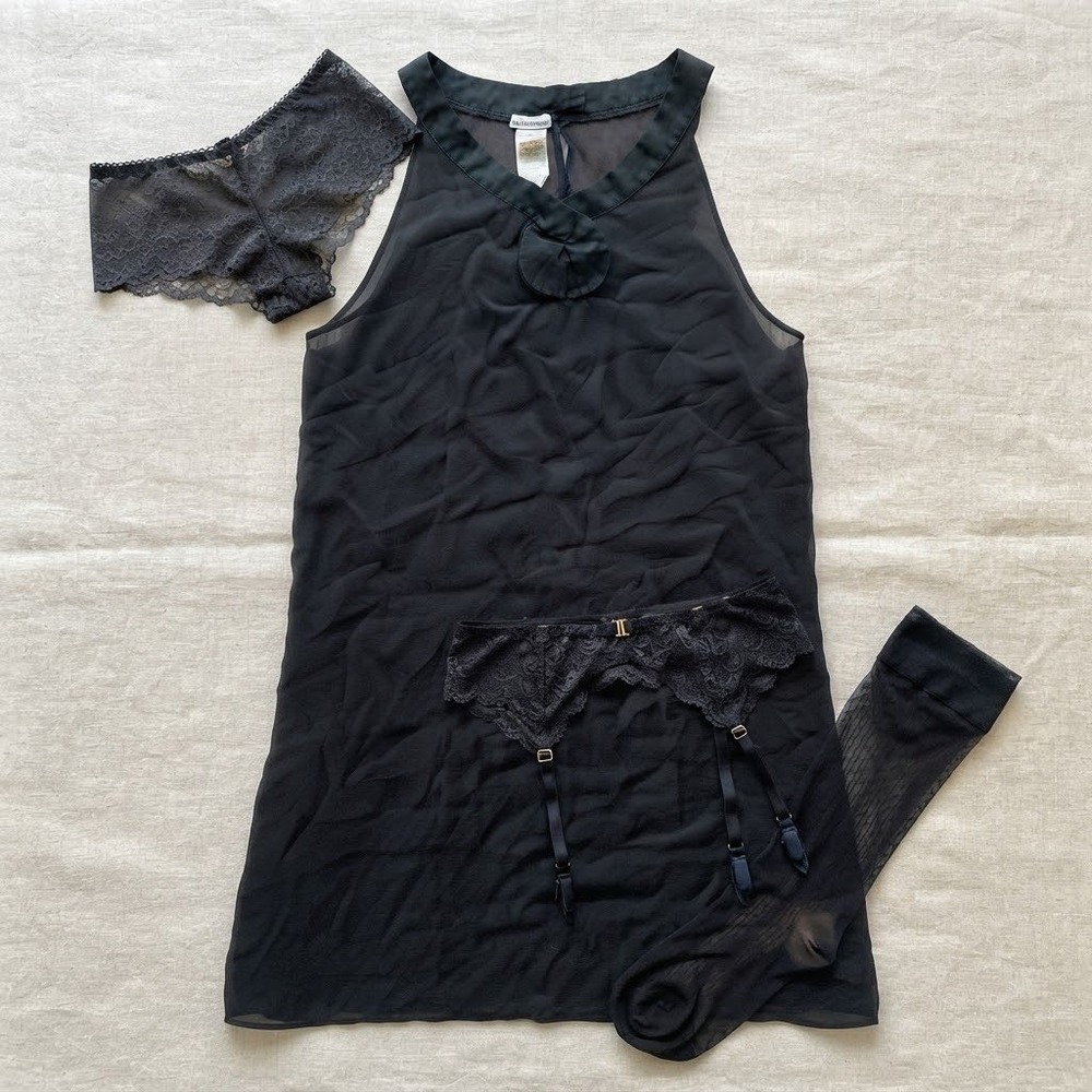 Intimissimi Silk Nightgown Womens S Black Sheer Chiffon Luxury Lingerie Chic